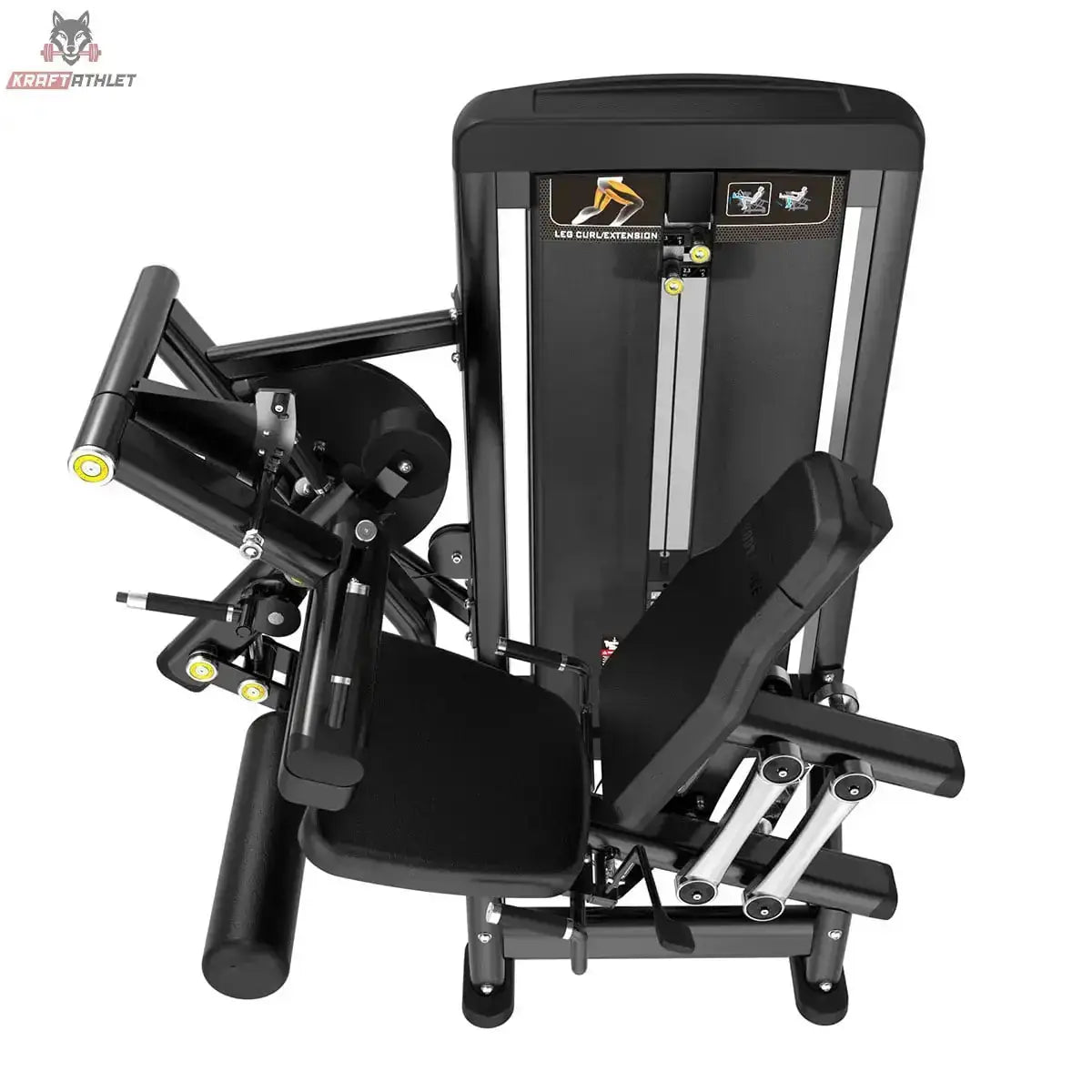 Titanium Strength Genesis Series Beinbeuger sitzend und Beinstrecker in Schwarz, Schrägansicht von vorn auf Sitz und Hebel