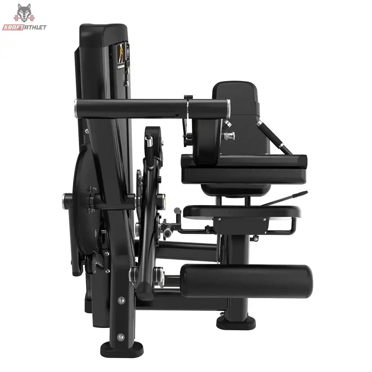 Titanium Strength Genesis Series Beinbeuger sitzend und Beinstrecker in Schwarz, Seitenansicht mit Rückenlehne