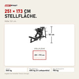 Maßbild Titanium Strength Genesis Series Beinpresse 45° einseitig: Stellfläche 251 × 173 cm, Höhe 161 cm