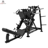 Titanium Strength Genesis Series Beinpresse 45° einseitig in Schrägansicht mit Rückenpolster, Fußplatte und Scheibenaufnahmen in Schwarz