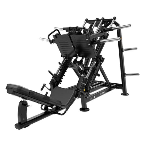 Titanium Strength Genesis Series Beinpresse 45° Einseitig in Seitenansicht mit Liegepolster, Schlitten und Scheibenaufnahmen in Schwarz