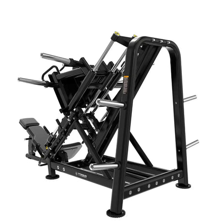 Titanium Strength Genesis Series Beinpresse 45° Einseitig von vorne schräg mit Fußplatte, Führungsschienen und Scheibenaufnahmen in Schwarz
