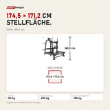Maßbild Titanium Strength Genesis Series Belt Squat: Stellfläche 174,5 × 171,2 cm, Höhe 160,5 cm