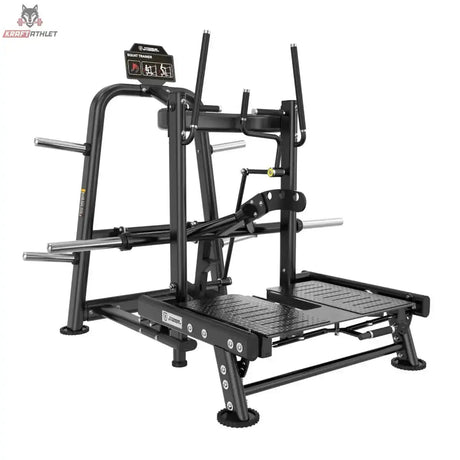 Titanium Strength Genesis Series Belt Squat in Schrägansicht von vorne mit Plattform und Hebelarm