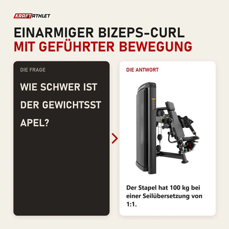 Frage und Antwort zu Titanium Strength Genesis Series Einarmiger Bizeps-Curl: Wie schwer ist der Gewichtsstapel?