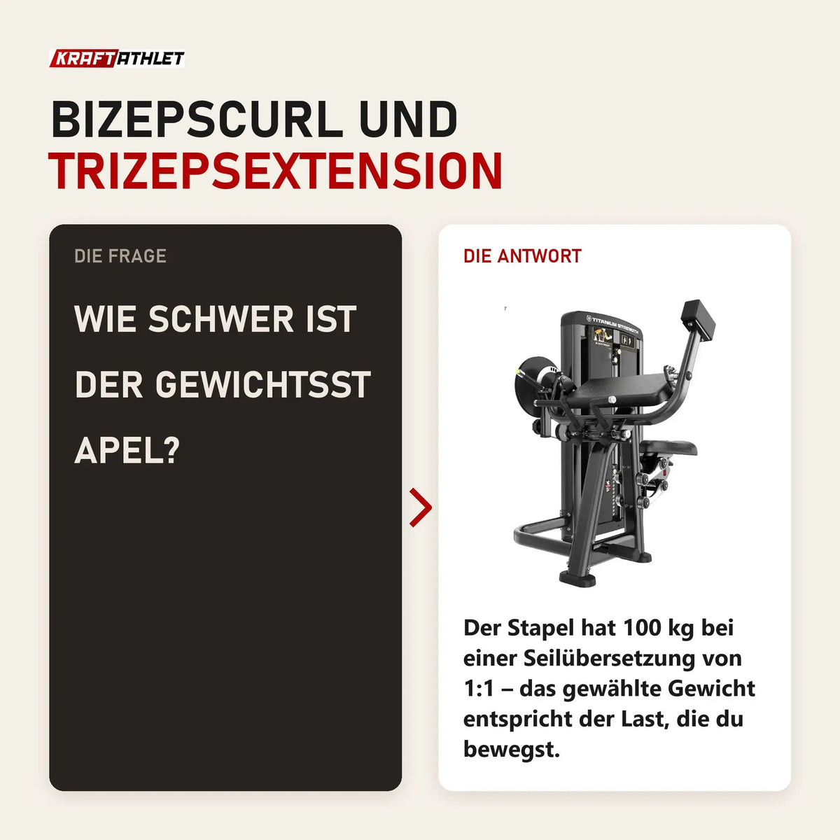 Frage und Antwort zu Titanium Strength Genesis Series Bizepscurl und Trizepsextension: Wie schwer ist der Gewichtsstapel?