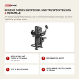 Titanium Strength Genesis Series Bizepscurl und Trizepsextension mit 4 Merkmalen: Bizepscurl und Trizepsextension, Drehbarer V-Griff, Sitz in 8 Positionen, Hebelarm 3 Einstellungen je Übung