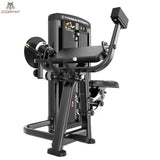 Titanium Strength Genesis Series Bizepscurl und Trizepsextension in Schwarz, Schrägansicht mit Armpolster und Sitz