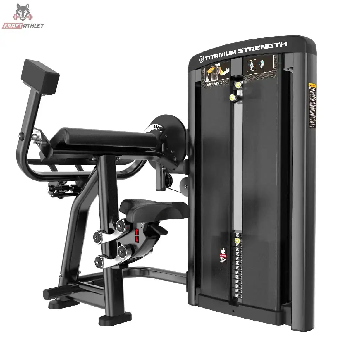 Titanium Strength Genesis Series Bizepscurl und Trizepsextension in Schwarz, Seitenansicht mit Hebelarm