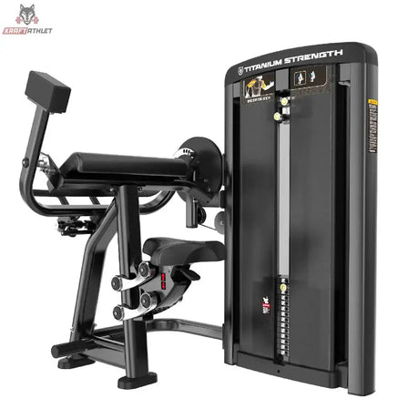 Titanium Strength Genesis Series Bizepscurl und Trizepsextension in Schwarz, Seitenansicht mit Hebelarm