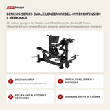 Titanium Strength Genesis Series Duale Lendenwirbel-Hyperextension mit 4 Merkmalen: Zwei Varianten, Zentrales Polster in 7 Positionen, Rolle 6 und Plattform 7 Positionen, Drehbare Griffe in 5 Höhen