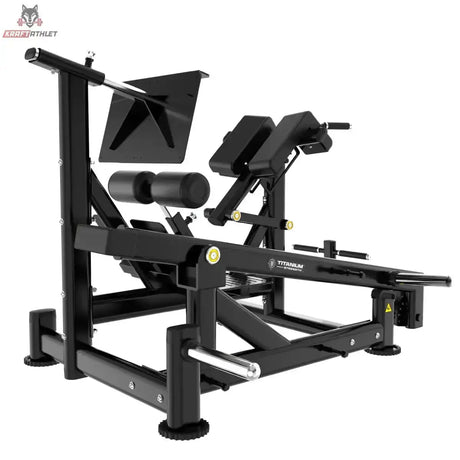 Titanium Strength Genesis Series Duale Lendenwirbel-Hyperextension in Schwarz, Seitenansicht mit Hantelaufnahme