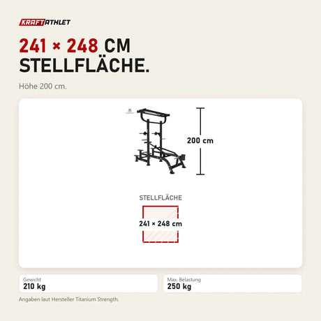Maßbild Titanium Strength Genesis Series Geführte Dips und Klimmzüge: Stellfläche 241 × 248 cm, Höhe 200 cm