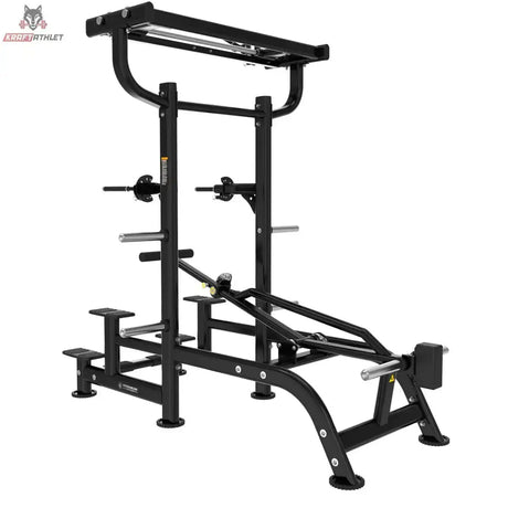 Titanium Strength Genesis Series Geführte Dips und Klimmzüge – Schrägansicht mit Klimmzuggriffen, Kniepolster und Scheibenaufnahmen