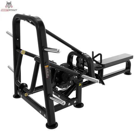 Titanium Strength Genesis Series Heavy Row Machine – Schrägansicht von hinten mit Hebelarmen und Liegebank
