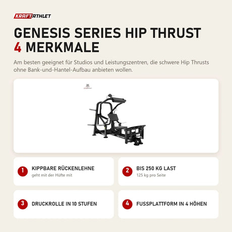 Titanium Strength Genesis Series Hip Thrust mit 4 Merkmalen: Kippbare Rückenlehne, Bis 250 kg Last, Druckrolle in 10 Stufen, Fußplattform in 4 Höhen