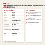 Technische Daten und Merkmale von Titanium Strength Genesis Series Horizontale Beinpresse mit Scheibenbeladung als Tabelle