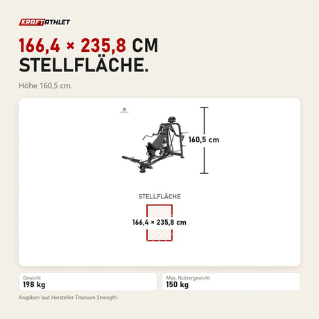 Maßbild Titanium Strength Genesis Series IsoLateral Incline Pec Fly: Stellfläche 166,4 × 235,8 cm, Höhe 160,5 cm