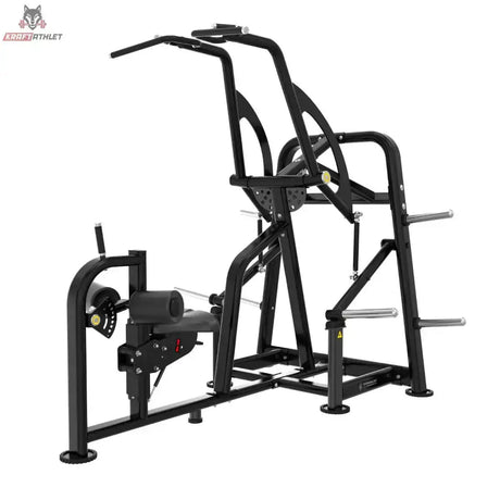 Titanium Strength Genesis Series IsoLateral Latzug – Schrägansicht von vorne links mit Beinpolster, schwarz