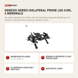 Titanium Strength Genesis Series IsoLateral Prone Leg Curl mit 4 Merkmalen: Beinbeuger im Liegen, Beinrolle beidseitig 5-fach verstellbar, Ellbogenauflagen und 2 Griffsets, Gekapselte Lager