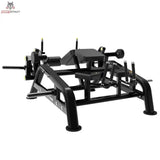 Titanium Strength Genesis Series IsoLateral Prone Leg Curl – Schrägansicht mit Rahmen und Scheibenaufnahmen, schwarz
