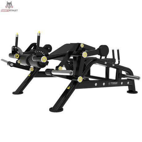 Titanium Strength Genesis Series IsoLateral Prone Leg Curl – Seitenansicht mit Liegepolster und Hebel, schwarz