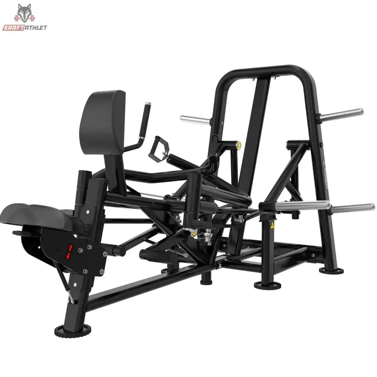 Titanium Strength Genesis Series IsoLaterales Rudern mit drehbaren Griffen – Schrägansicht von links mit Brustpolster und Sitz, schwarz