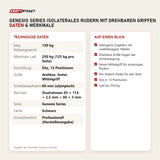 Technische Daten und Merkmale von Titanium Strength Genesis Series IsoLaterales Rudern mit drehbaren Griffen als Tabelle