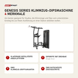 Titanium Strength Genesis Series Klimmzug-Dipsmaschine mit 4 Merkmalen: Klappbare gepolsterte Knieplattform, Dipgriffe 180° drehbar, Drei Klimmzug-Griffvarianten, Zwei rutschfeste Einstiegstritte