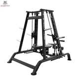 Titanium Strength Genesis Series Konvergierende Smith Multipresse – Schrägansicht von hinten mit Führungsstangen und Bank