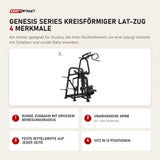 Titanium Strength Genesis Series Kreisförmiger Lat-Zug mit 4 Merkmalen: Runde Zugbahn mit großem Bewegungsradius, Unabhängige Arme, Feste Mittelgriffe auf jeder Seite, Sitz in 13 Positionen