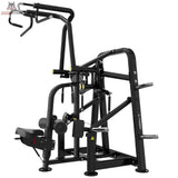 Titanium Strength Genesis Series Kreisförmiger Lat-Zug – Schrägansicht von vorne links mit Sitz und Scheibenaufnahmen, schwarz