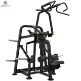 Titanium Strength Genesis Series Kreisförmiger Lat-Zug – Schrägansicht mit Griffen, Sitz und Beinpolster, schwarz