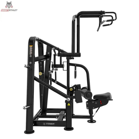Titanium Strength Genesis Series Kreisförmiger Lat-Zug – Seitenansicht mit Griffbügel und Sitz, schwarz