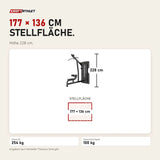 Maßbild Titanium Strength Genesis Series Latzugmaschine: Stellfläche 177 × 136 cm, Höhe 228 cm