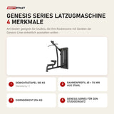 Titanium Strength Genesis Series Latzugmaschine mit 4 Merkmalen: Gewichtsstapel 100 kg, Rahmenprofil 65 × 114 mm aus Stahl, Eigengewicht 254 kg, Genesis Series für den Studioeinsatz