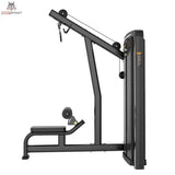 Titanium Strength Genesis Series Latzugmaschine in Seitenansicht mit Zugarm, Sitz und Beinfixierung in Schwarz