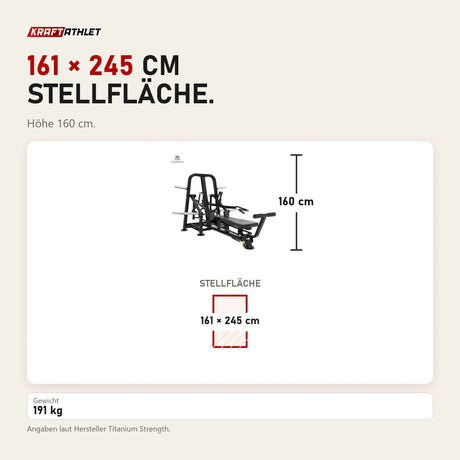 Maßbild Titanium Strength Genesis Series Laydown Chest Press: Stellfläche 161 × 245 cm, Höhe 160 cm