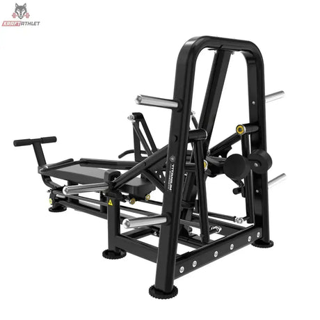 Titanium Strength Genesis Series Laydown Chest Press – Schrägansicht von hinten links mit Hebelarmen, schwarz