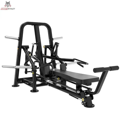 Titanium Strength Genesis Series Laydown Chest Press – Schrägansicht von vorne rechts mit Liegebank und Hebelarmen, schwarz