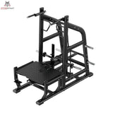 Titanium Strength Genesis Series Multi Belt Squat in Schrägansicht von vorne mit Standplattform und Dip-Griffen