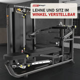 Titanium Strength Genesis Series Multipress 3 Funktionen in einem fertig eingerichteten Studio mit dunklen Wänden und Gummiboden