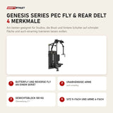 Titanium Strength Genesis Series Pec Fly & Rear Delt mit 4 Merkmalen: Butterfly und Reverse Fly an einem Gerät, Unabhängige Arme, Gewichtsblock 100 kg, Sitz 5-fach und Arme 6-fach