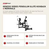 Titanium Strength Genesis Series Pendulum Glute Kickback mit 4 Merkmalen: Pendelbahn für den Kickback, Stützen für Knie Brust und Hände, Fußpedal in 10 Höhen, Pendelarm in 7 Positionen