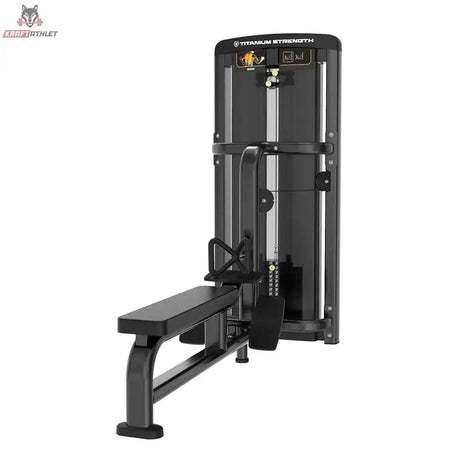 Titanium Strength Genesis Series Ruderzugmaschine in Schwarz, Schrägansicht von der Seite mit Fußstütze