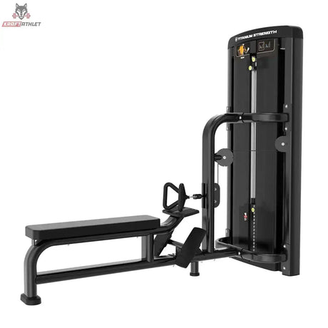 Titanium Strength Genesis Series Ruderzugmaschine in Schwarz, Seitenansicht von rechts mit Gewichtsstapel