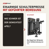 Frage und Antwort zu Titanium Strength Genesis Series Einarmige Schulterpresse: Wie schwer ist der Gewichtsstapel?