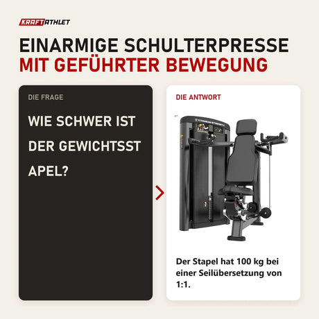Frage und Antwort zu Titanium Strength Genesis Series Einarmige Schulterpresse: Wie schwer ist der Gewichtsstapel?