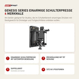 Titanium Strength Genesis Series Einarmige Schulterpresse mit 4 Merkmalen: Einarmige Schulterpresse mit geführter Bewegung, Rückenlehne mit 70° Neigung, Doppelgriff, Sitz in 5 Positionen