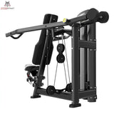 Titanium Strength Genesis Series Einarmige Schulterpresse von vorne schräg mit Pressarmen, Rückenlehne und Seilzug in Schwarz